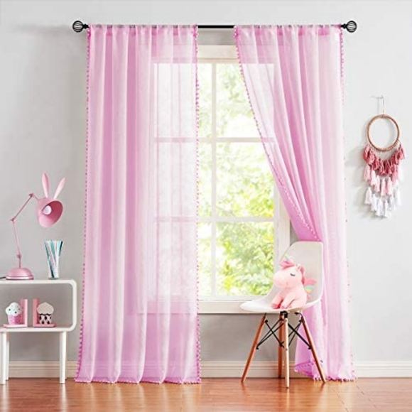 Other - Pink Pom Pom Curtain Panel 63" L {Setof2}